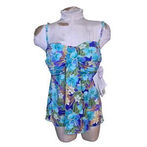 Women's Tankini Swimsuit Top Resort Wear‎ Floral Size 10 NWT A Shore Fit
